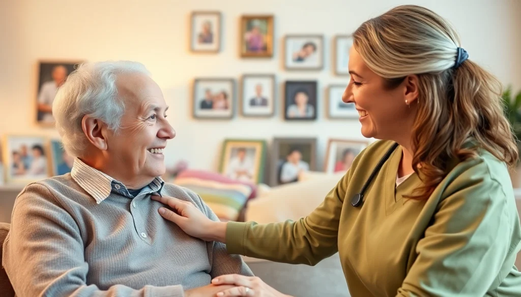 Senior caregivers Austin TX providing compassionate assistance to an elderly person in a cozy living room.