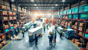 Enhance your understanding of 3PL logistics operations with a dynamic warehouse scene.