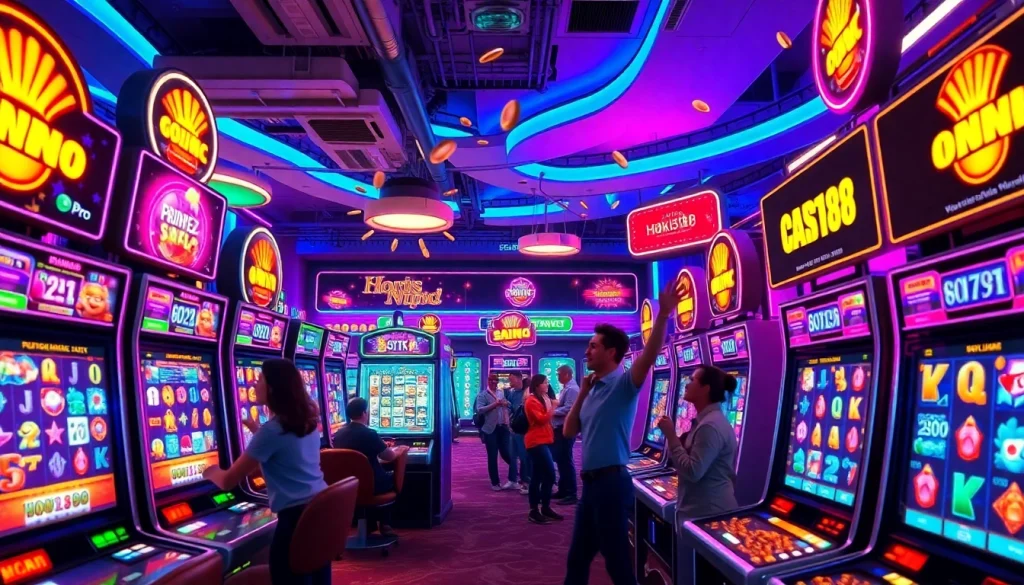 Experience the thrill of hoki138 pro with vibrant slot machines in an immersive gaming environment.