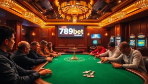 Experience the excitement at 789bet with players engaged at a lavish poker table.