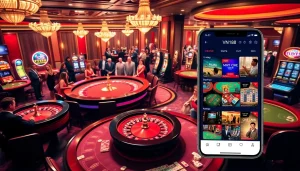 Exciting VN168 casino experience with dealers and vibrant gaming action.