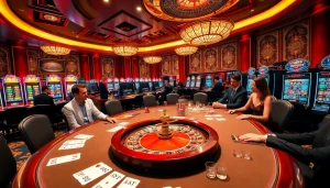 Engaged players at a luxurious casino table showcasing แบรนด์ F168 excitement and professionalism.