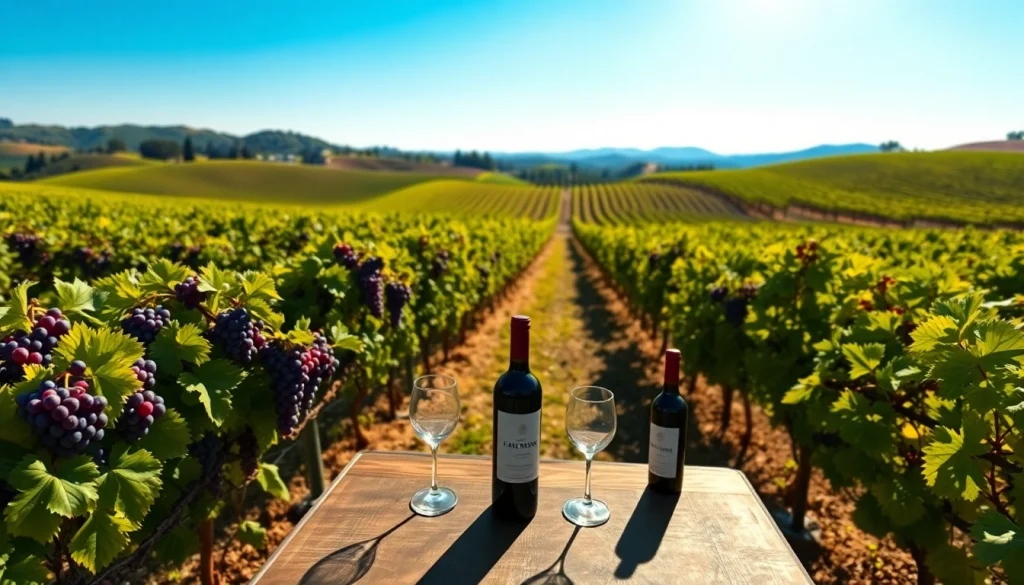 Experience clarksburg wineries with scenic vineyards and a charming outdoor tasting table.