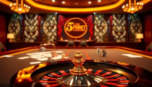 Experience the thrill of online betting with Link F8BET showcased on luxurious casino tables and vibrant gaming elements.