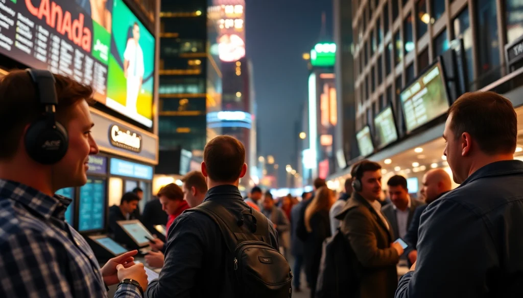 Engaging sports betting Canada scene with diverse individuals experiencing the thrill.
