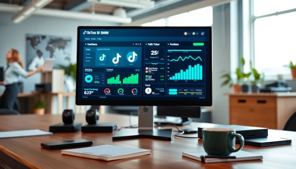 TikTok SMM panel interface showcasing growth metrics on a digital screen.