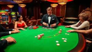 Players enjoying a professional blackjack game at 188bet's luxurious casino table.