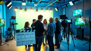 Engage in Corporate Video Production by a lively team collaborating on projects in a modern studio.