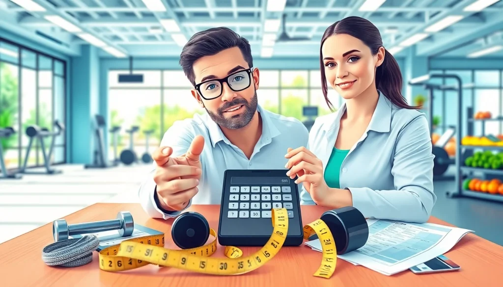 Calculate your calories with a tdee calculator shown by a fitness expert in a gym.