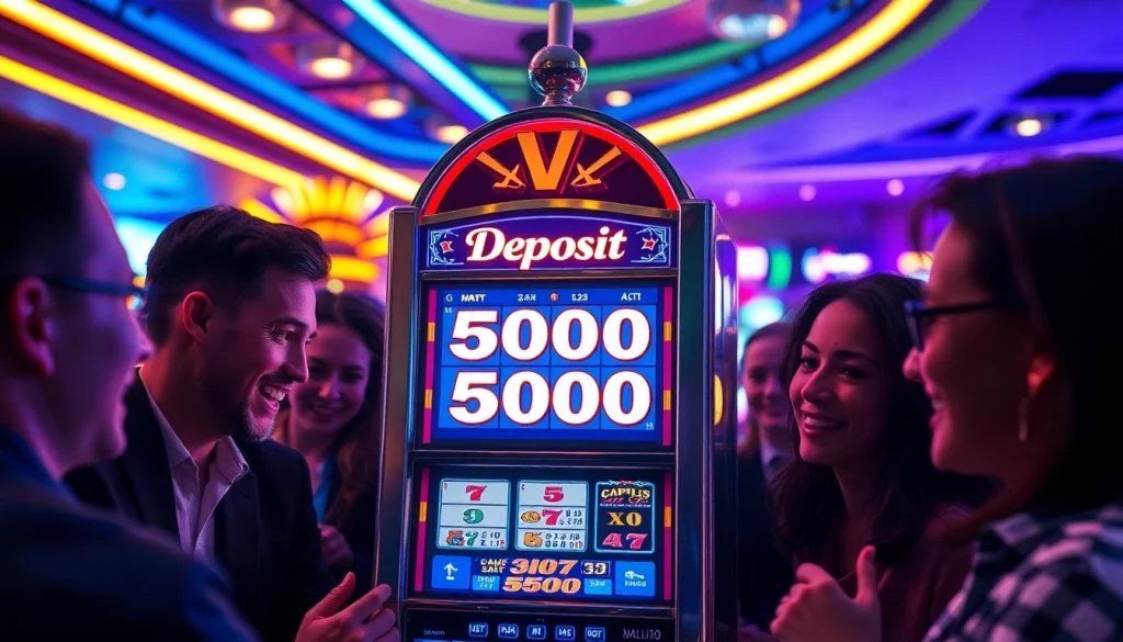 Slot deposit 5000 menampilkan mesin slot dengan pemain antusias saat bermain.