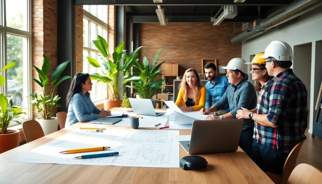 Builders collaborating on construction plans highlighting Texas association of builders in an energetic setting.