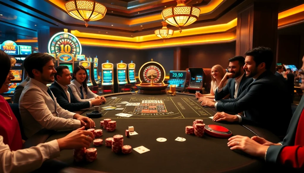 Exciting players engaging in high-stakes games at https://xx88vt.com/ casino tables with vibrant visuals.