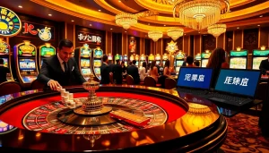 Experience the thrill of here, featuring a glamorous roulette table and lively players in a luxurious casino.