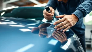 Applying ceramic coating Chattanooga for a glossy finish on a vehicle's surface.