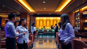 Elegant interior of 수원셔츠룸 showcasing sophistication and hospitality with female managers and plush seating.