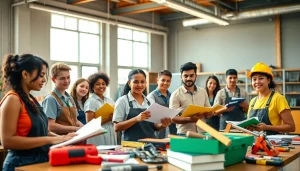 Students learning hands-on skills at trade schools oahu in a bright classroom.