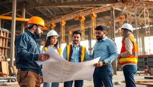 Team engaged in construction workforce development at a vibrant job site.