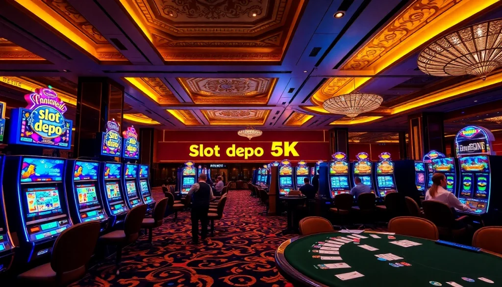 Experience the excitement of slot depo 5k with vibrant machines and eager players in a luxury casino.
