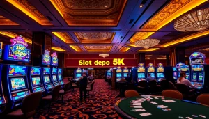Experience the excitement of slot depo 5k with vibrant machines and eager players in a luxury casino.