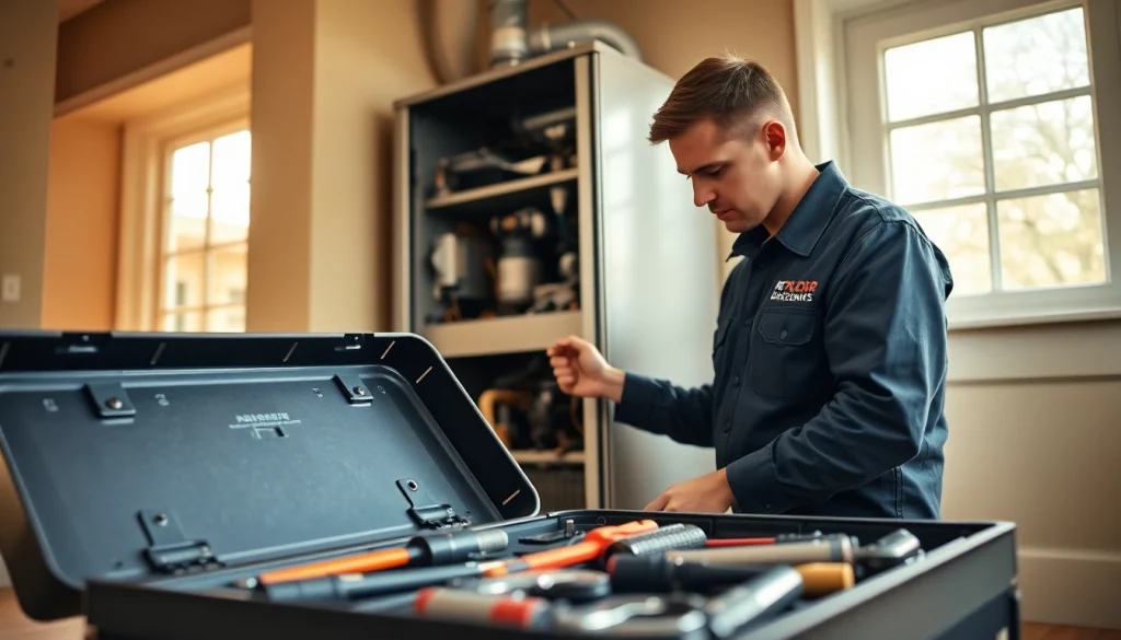 Expert technician performing heating repair somers ny service on a home furnace.