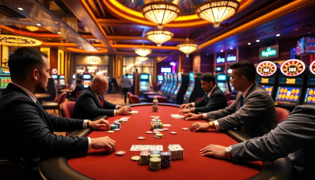 Experience thrilling casino play at Haywin with vibrant poker tables, colorful chips, and intense gameplay.