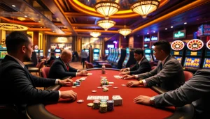 Experience thrilling casino play at Haywin with vibrant poker tables, colorful chips, and intense gameplay.