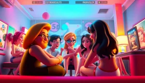 Engaging scene of animated characters in HTML porn games, showcasing playful interactions and vibrant colors.