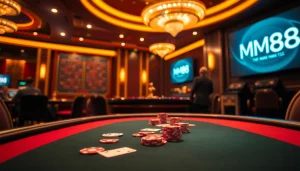 Exciting MM88 poker game setting with chips and cards, capturing luxury and thrill.