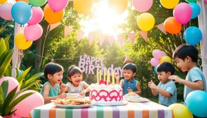 Children celebrating a joyful Singapore birthday party with colorful decorations.