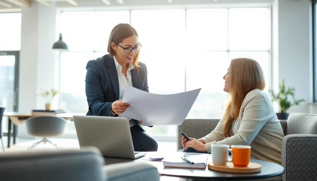 Engaging scene of an expert led warranty company consultation in a bright office.