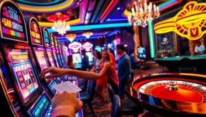 Pemain menikmati sensasi Slot Depo 5K dalam suasana kasino yang hidup.