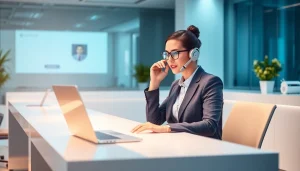 AI Receptionist efficiently managing calls in a modern office setting.