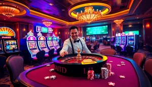 Engaging players at a roulette table in a vibrant casino scene inspired by https://shbet.law/.