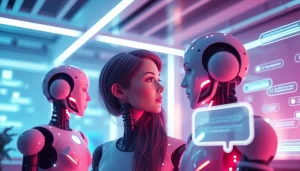Engage in ai sex chat with a lifelike AI character in a futuristic digital environment filled with ambient lighting.