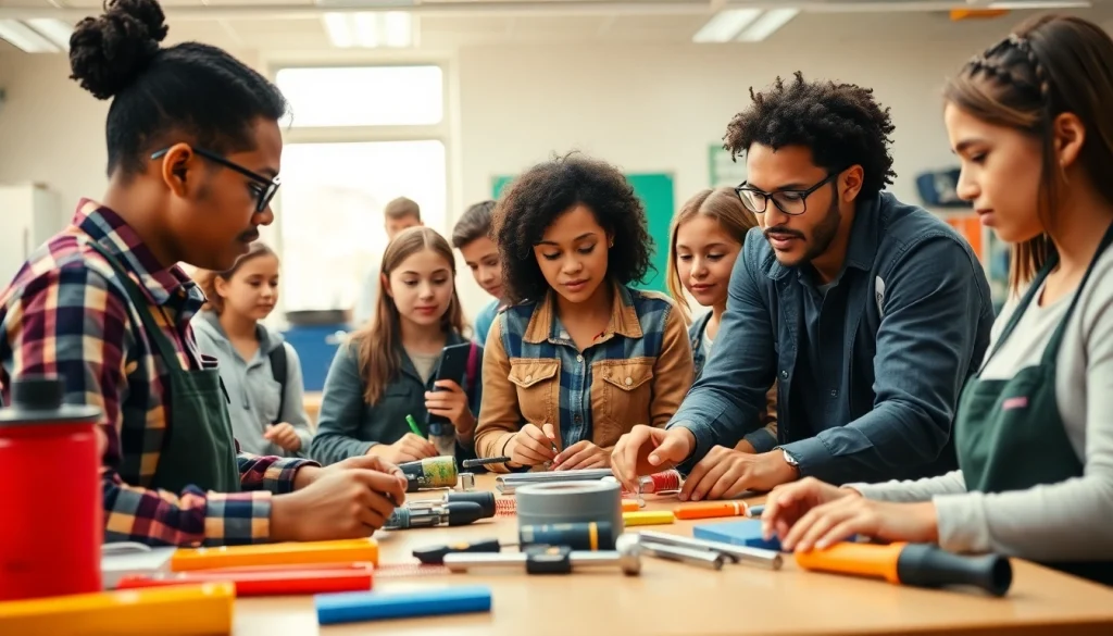 Trade School Tennessee students collaboratively learning in a dynamic classroom environment.