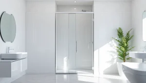 Showcase of stylish shower doors uk in a contemporary bathroom, highlighting elegance and clarity.