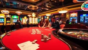 Experience the excitement of gambling with F8BET's vibrant casino scene featuring poker tables and roulette wheels.