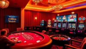 Experience exciting html porn games at luxurious casino tables surrounded by vibrant slots and poker chips.