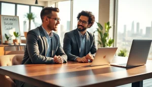 Empowered business coach in Los Angeles guiding clients to success in a bright office.