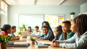 Engaging classroom scene showcasing innovative education with diverse students actively learning.