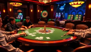Experience the thrill of professional casino gameplay at https://febet8.com with vibrant poker action and luxurious setting.
