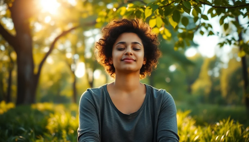 Anxiety symptoms relief depicted by a person relaxing in nature, showcasing peacefulness.