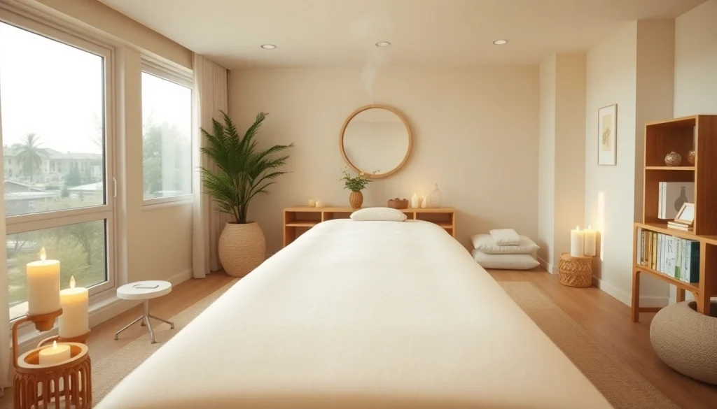 마사지 테이블과 양초, 그리고 웰빙 필수 아이템이 구비된 차분한 가정 환경에서 오산출장마사지로 차분하고 편안한 힐링을 경험해보세요.