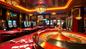 Players enjoying the thrill of gambling at MM88 com casino tables, highlighted with vibrant poker chips.