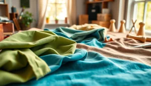 Bekijk goedkope canvas stoffen in verschillende kleuren en texturen op een houten tafel.