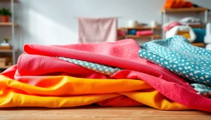 Katoen stof voor kleding met levendige kleuren en texturen op een elegante manier gepresenteerd.