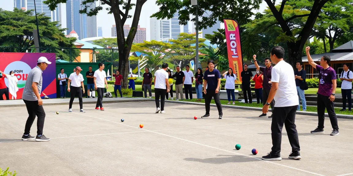 Turnamen petanque FOPI Kota Balikpapan di taman, kolaborasi dan semangat komunitas.