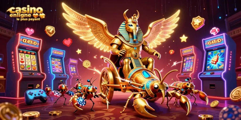 Visualisez un casino en ligne le plus payant avec des personnages captivants et des machines à sous brillantes.